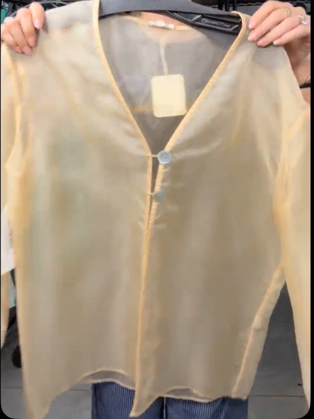DONNI Sheer Organza Beige Button-Front Blouse NWT M